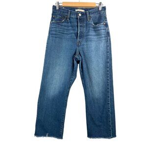 Levis Ribcage Straight ankle jeans loose fit button fly distressed sz 29